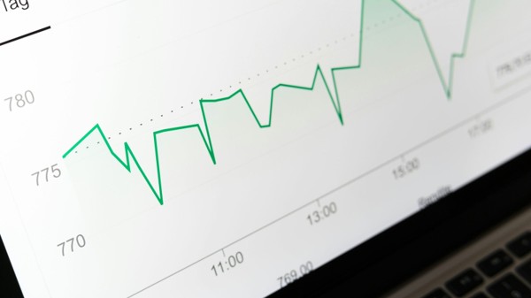 A green market-price chart displayed on a computer screen, illustrating index-linked policy crediting